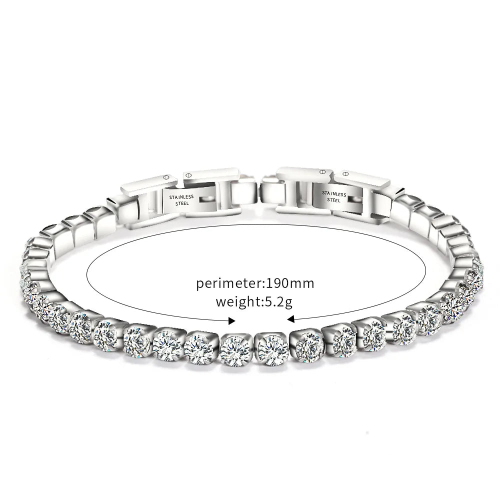 Stainless Steel Double Buckle Zircon Adjustable Removable 3mm Moissanite Tennis Chain Bracelet