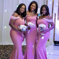 Spaghetti Pink Mermaid Bridesmaid Dresses Off the Shoulder for Wedding Party Sweep Train Prom Gowns Plus Size Evening Dresses