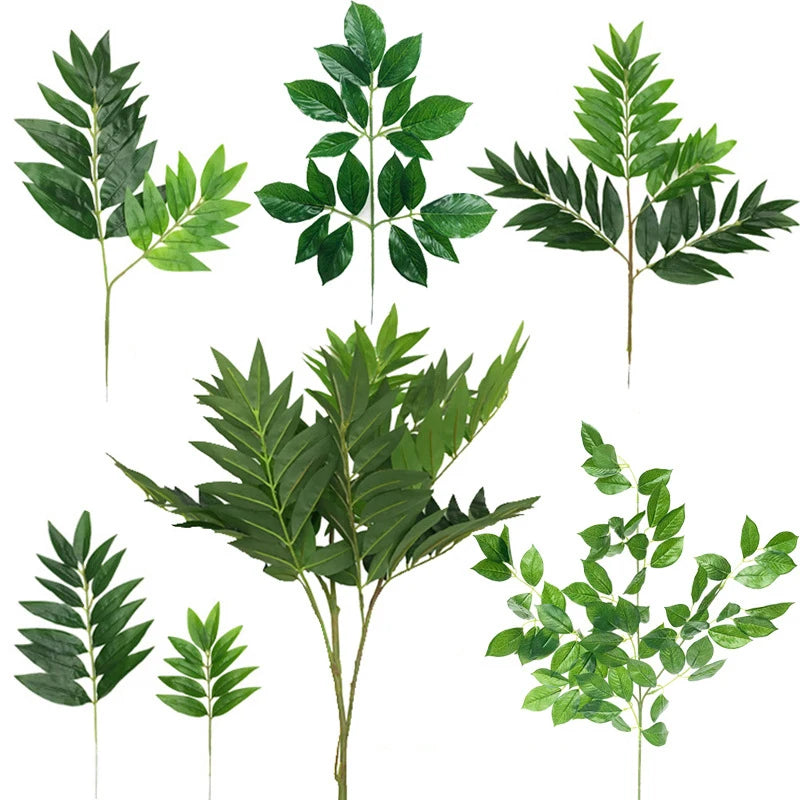 E-L014 Wholesale Single Ficus Banyan Leaf Artificial Green Leaf Plant Banyan Leaves for Home Decoration