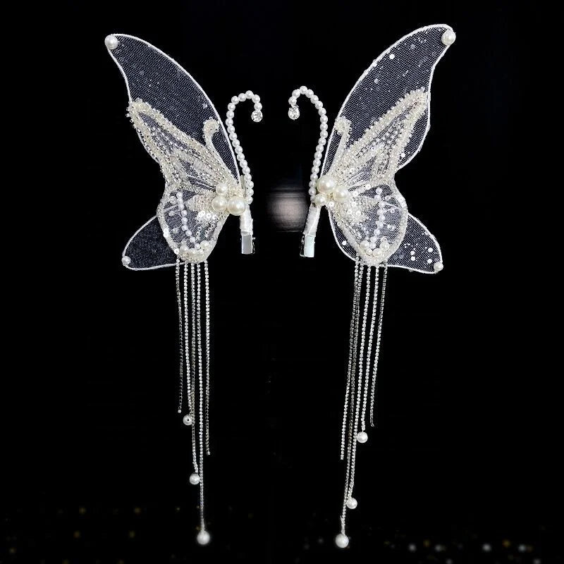 New Arrival Beautiful White Wedding Women Hair Accessories Tassel Butterfly Pearl Bridal Hair Clip