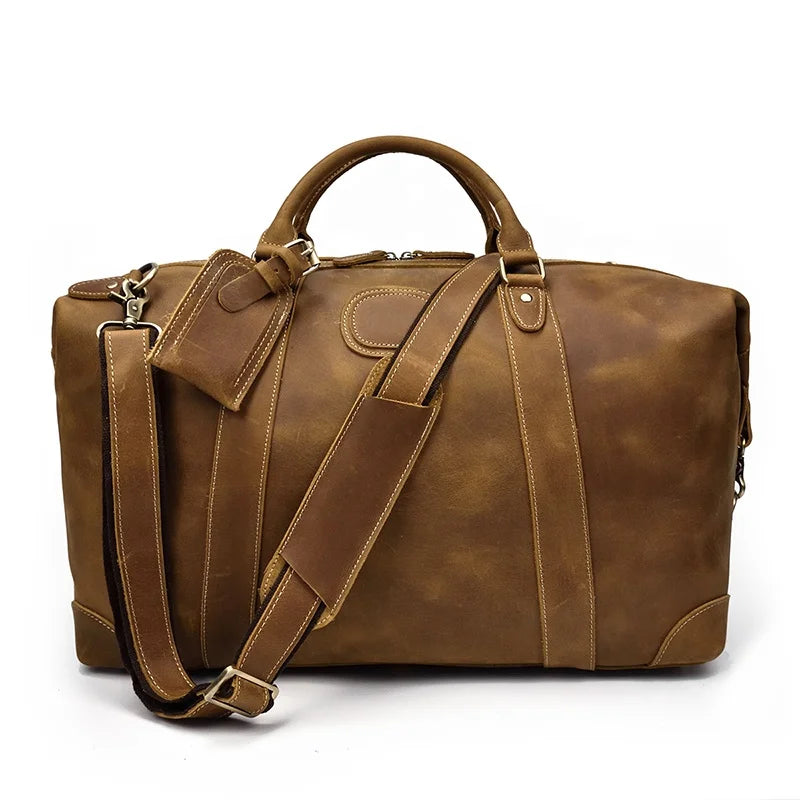 Retro Large Crazy Horse Leather Duffle Bag Dropshipping Men Genuine Leather Travel Bag Durable Weekender Tote