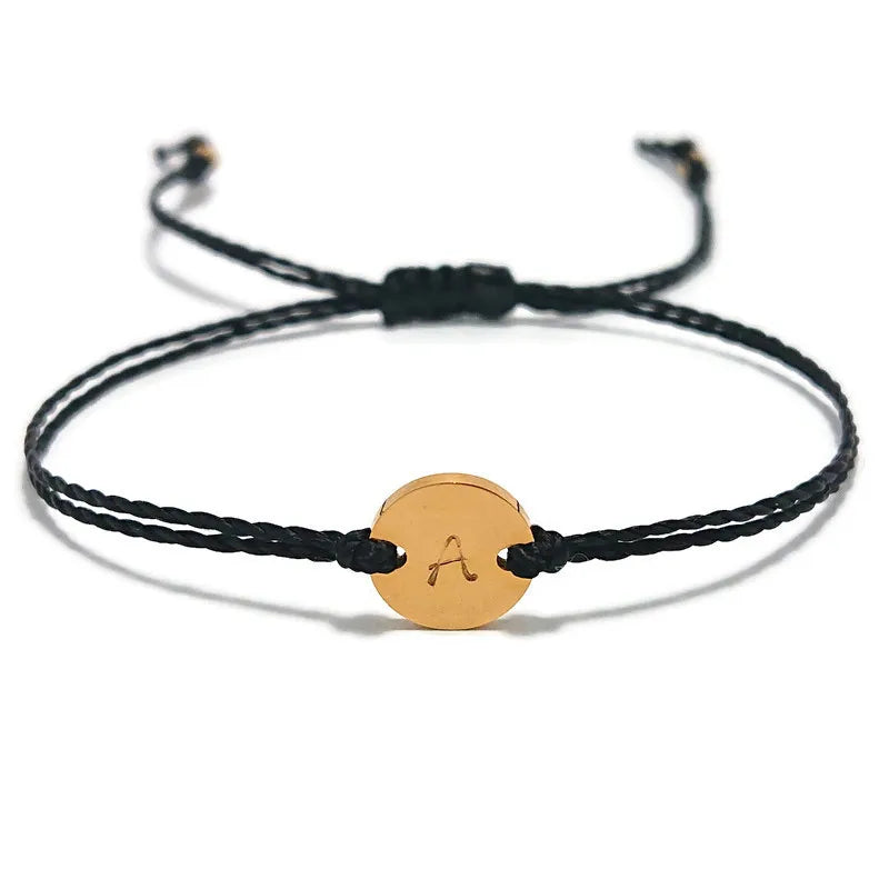 Inspire Stainless Steel Jewelry Personalized Initial Bracelet Waxed Polyester Thread and Stainless Steel Charm Unisex Gift