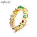 LUOTEEMI Big Cubic Zirconia Rainbow Color Gold Plated 18K Ring for Women Factory Rings Wholesale