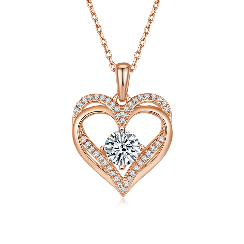 Fashion Jewelry 18K Gold Plated 925 Silver Pendant Necklace Double Heart D VVS Moissanite Necklace Pendant