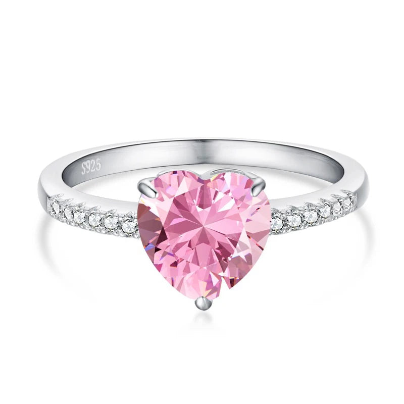 Luster 8*8mm D White Color Heart Shape pink Moissanite Women Sterling Silver 925 Jewellery Rings for Engagement