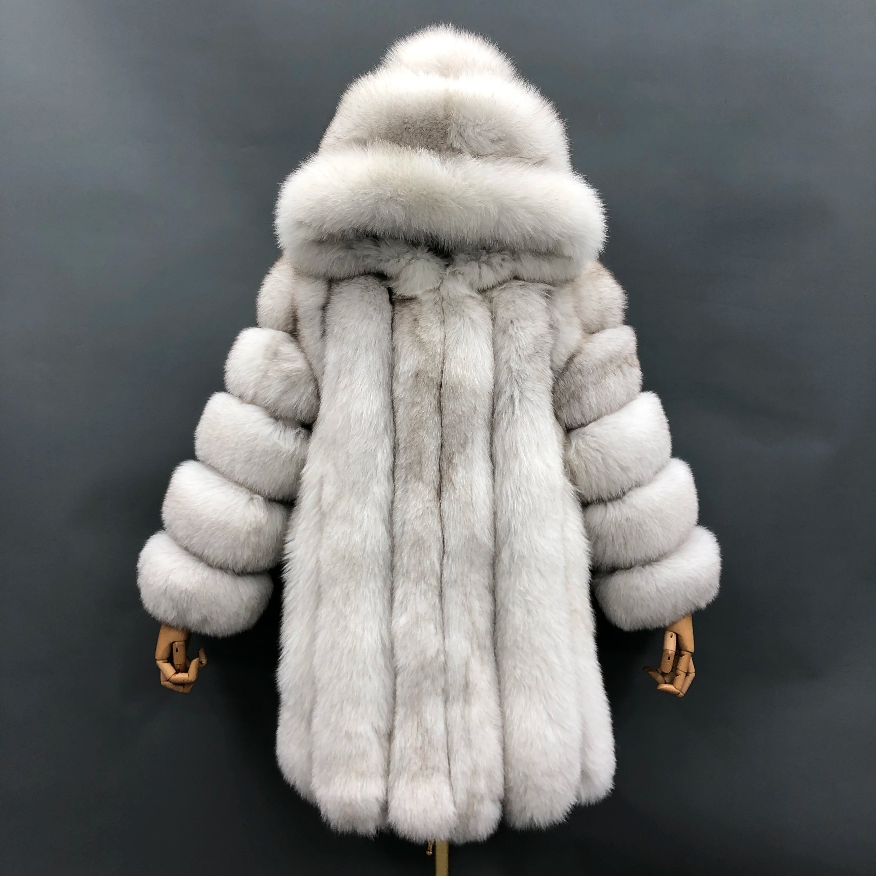 Classic Chic Women Winter Real Fur Jacket Coats With Fur Hood