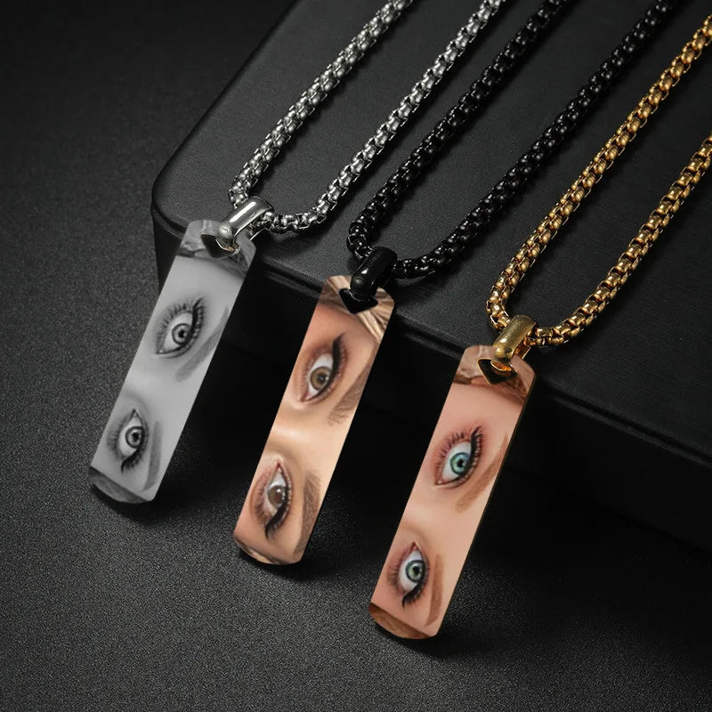 Wholesale Stainless Steel Necklace Men Jewelry Custom Engraved Name Rectangular Pendant Necklace 3D Long Bar Necklaces for Gift