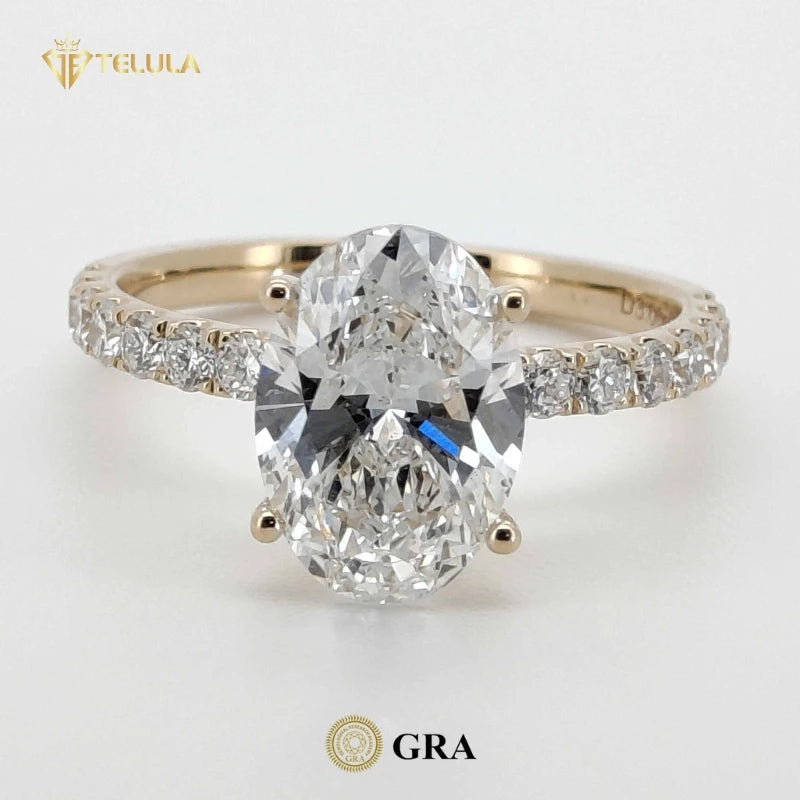 Custom 2CT Oval Cut Engagement Ring 14K 18K Soild Gold Moissanite Rings GRA Certified Moissanite Ring