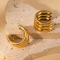 Trendy Hot Selling 18k Gold Plated Jewelry Multi-layer C-shaped Stainless Steel Stud Earring for Women