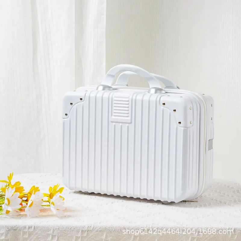 Portable 14-Inch Lightweight Satchel Fashionable Lockable Password Box Zipper Small Boarding Suitcase for Cosmetics Storage