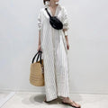 Wholesale 2026 Fall New Style Lapel Striped Casual A-line Skirt Long-sleeved Loose Single-breasted Straight Skirt Fashion Dress