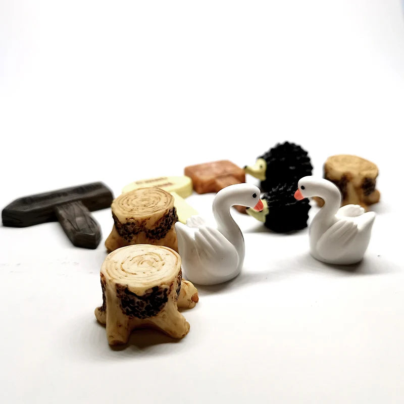 10-pack Fairy Garden Accessories  kawaii Mini Goose Hedgehog 3D Resin  Decor Terrarium Miniature Lawn Ornament DIY Toy