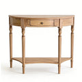 Modern Natural Wood Style Half-Moon Console Table Living Room Entryway Storage & Decor Integrated Wall-Mounted