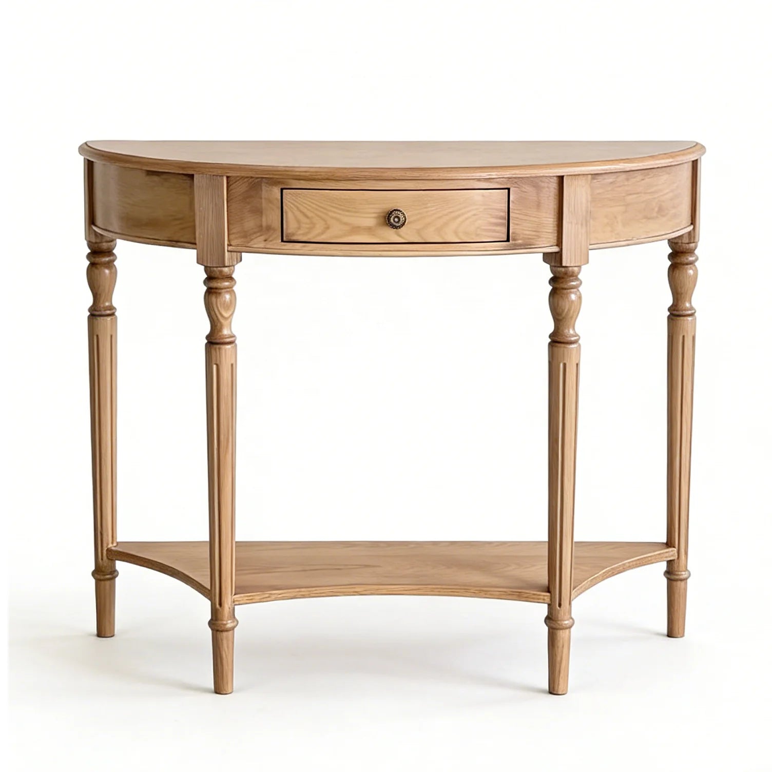 Modern Natural Wood Style Half-Moon Console Table Living Room Entryway Storage & Decor Integrated Wall-Mounted