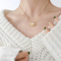 Women's Fashion  U Shaped Pearl Pendant Plated 18 K Gold Cross Chain Stainless Steel Jewelry
