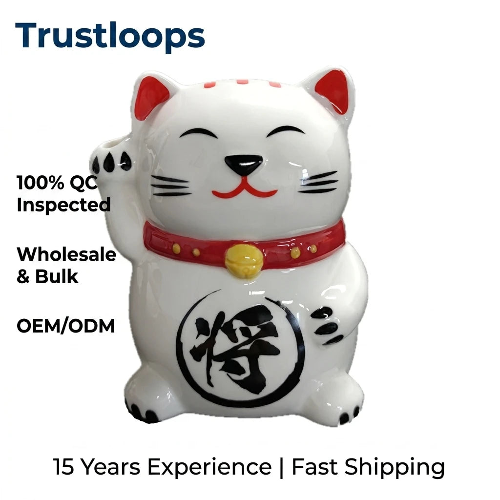Trustloops Custom Private Label Ceramic Coin Bank Lucky Cat Cartoon Character Money Box OEM ODM Sample Support