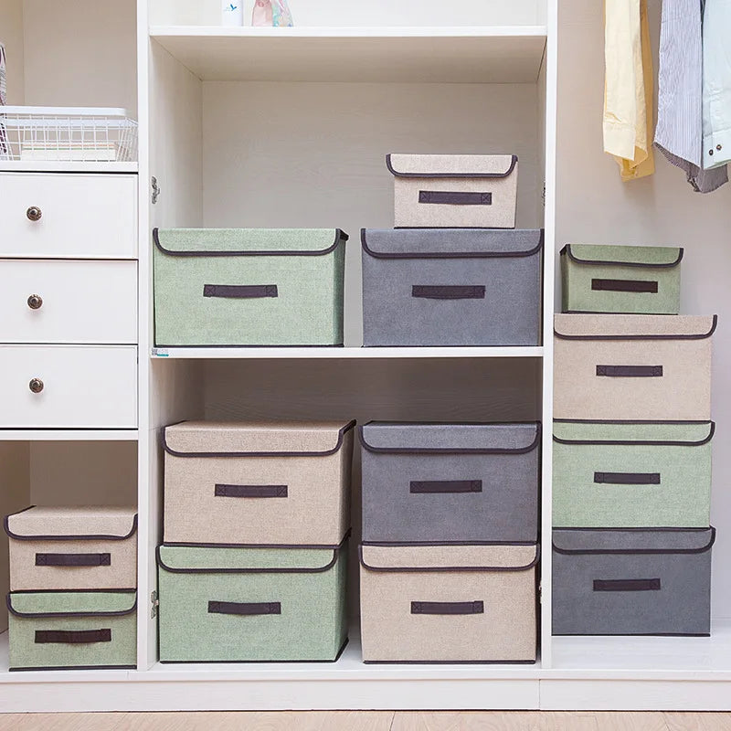 Wholesales Cloth Storage Box With Cover Clothes Socks Folding Organizer Fabric Foldable Storage Boxes & Bins