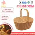 Country Style Eco-Friendly Handwoven Durable Pp Plastic Fruit Wicker Picnic Gift Storage Basket With Handle Lid Outdoor Shopping
