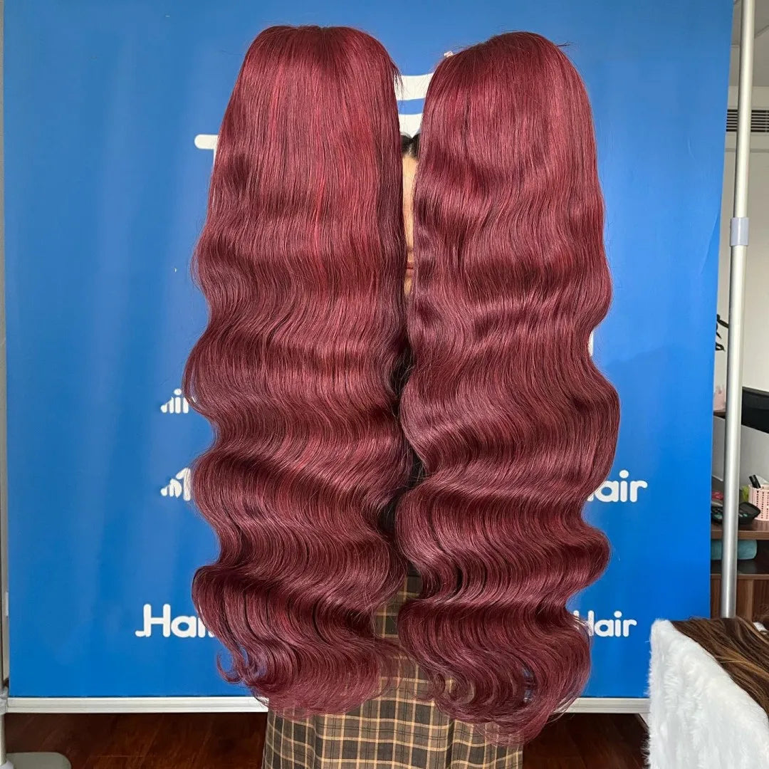 Wholesale 99j Burgundy Lace Front WigsBrazilian Human Hair Lace Frontal Red Wig100 Virgin Body Wave Wigs for Black Women