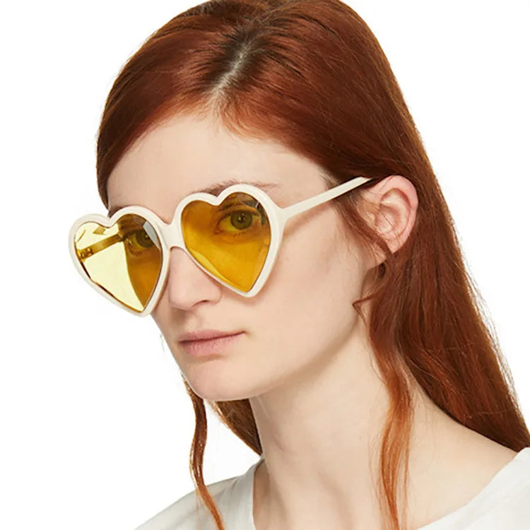 Top Selling Oversized 5050 Sunglasses for Women Men UV400 PC Material Heart Shape Design White Red Champagne Frame Big Size Fit
