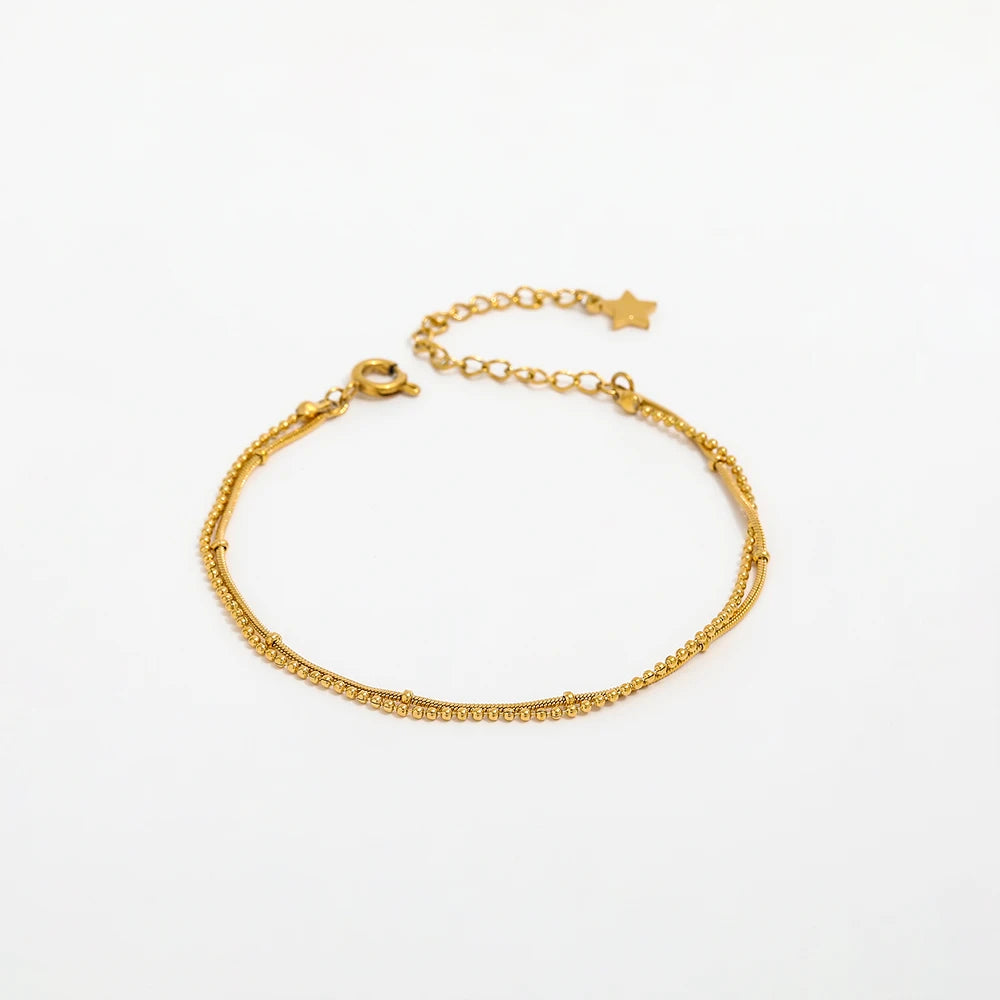 High End 18K Gold Plated Stainless Steel Jewelry Double-layer Snake Bead Chain Bracelet for Women Wholesale Jewelry
