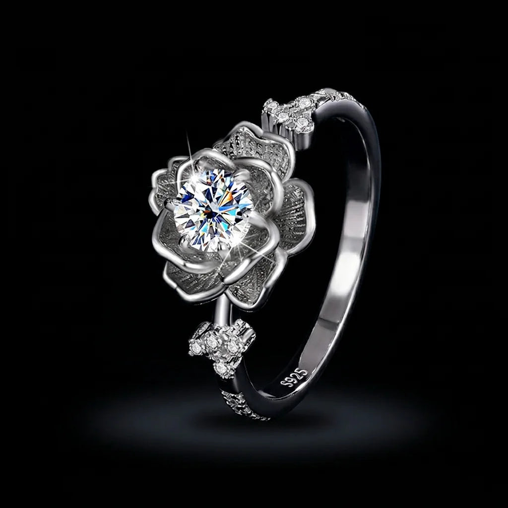 S925 Sterling Silver Vintage Make Old Lotus Six-prong Moissanite Ring Wedding Proposal for Women Wedding Band
