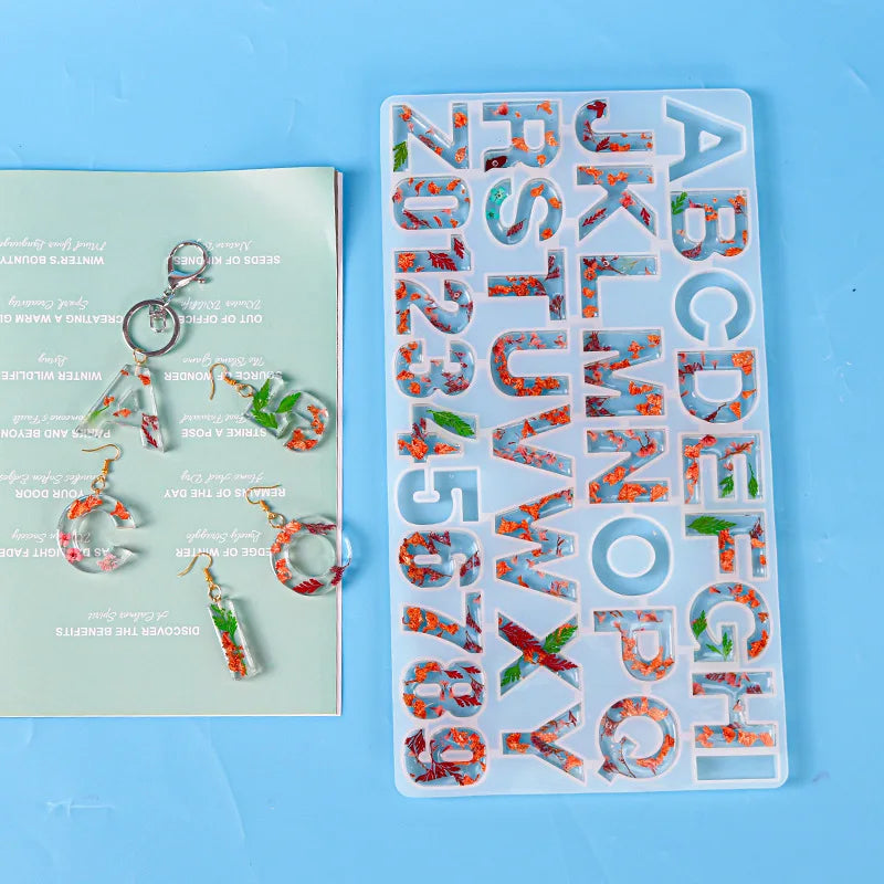 DIY Jewelry Pendant Earrings Mirror Front and Back Set Silicone Alphabet Mold Craft Epoxy Resin Molds