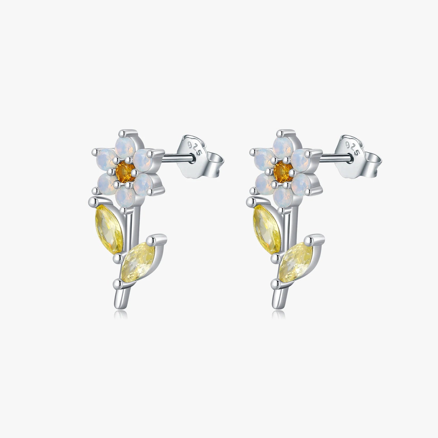 Trendy Shining Ear Studs Fine Jewelry 925 Sterling Silver Simple Flower Opal Elegant Crystal Stud Earrings for Women