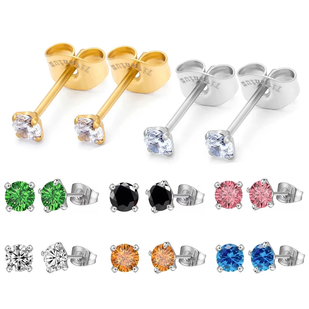 G23 ASM F136 Titanium Ear Conch Helix Lobe 20G Studs Zircon Earrings Fashion Piercing Body Jewelry