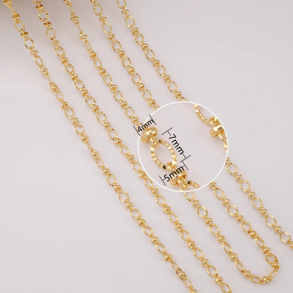 18k Gold Plated Chain Retention Brass Chain with Beads 5mm Diy Real Gold Plated Chain for Jewelry Making