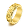 Star Moon Sun Titanium Steel Rotated Ring to Decompress Ring Gold Stainless Steel Anti-Anxiety Ring Hand Jewelry