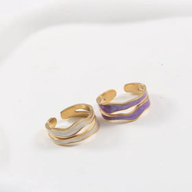 Fenny 18K Gold Plated Non Tarnish Fashion Fast Delivary Irregular Colorful Enamel Cuff Stainless Steel Wholesale Jewelry