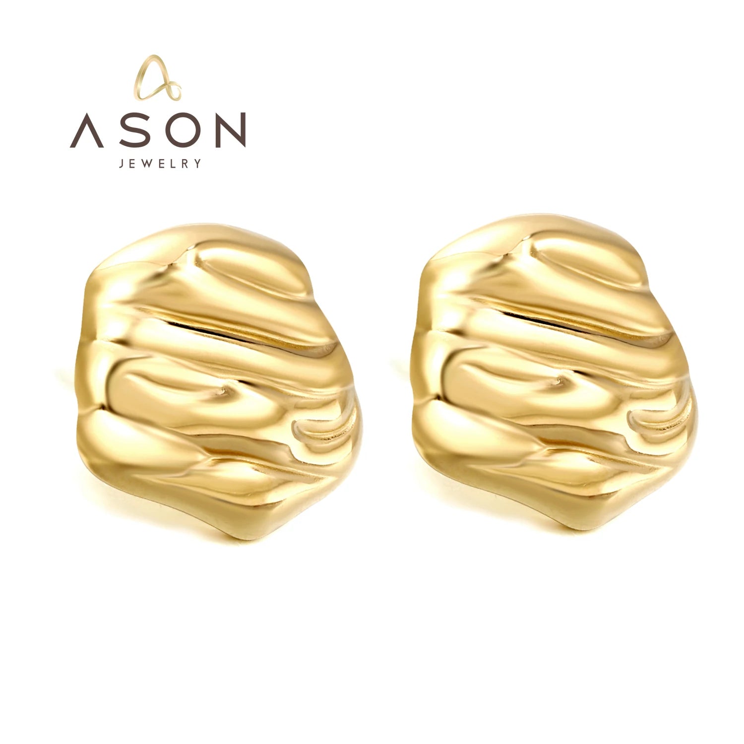 Dainty PVD 18k Gold Plated Irregular Round Anti Tarnish Earings Jewelry Chunky Stainless Steel Hammered Textured Stud Earrings