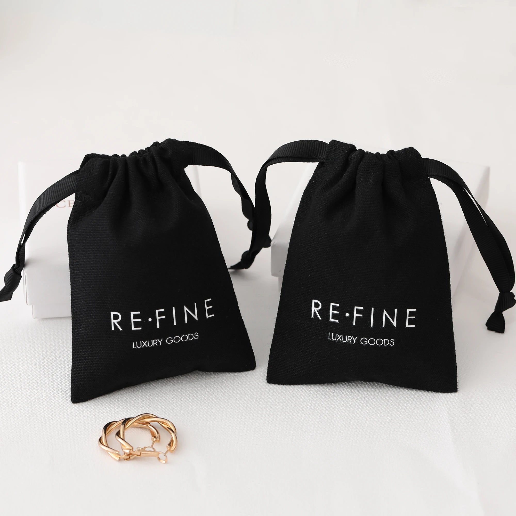 PUPPYSEW Custom Logo High Quality Black Cotton Jewelry Pouch Canvas Jewelry Gift Bag With Drawstring Pouch Bag