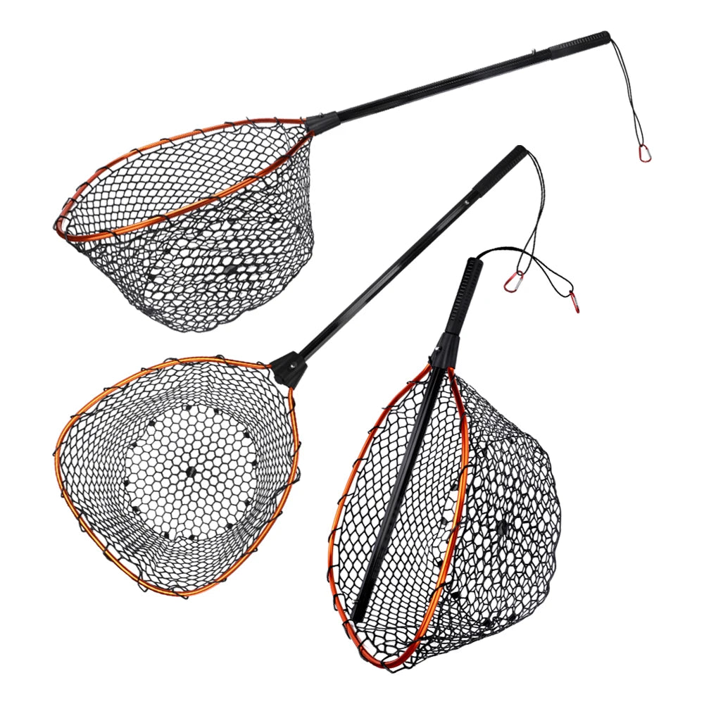 Fishing Net 108cm Aluminum Foldable Landing Net Soft Silicon Mesh PVC Handle Release Net for Fly Trout Salmon Bass Kayak Fishing