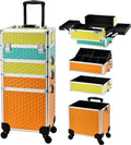 Best Selling Professional Rolling Trolley Makeup Case 4-in-1 Large Capacity Cosmetic Train Case Adjustable Dividers Open Travel