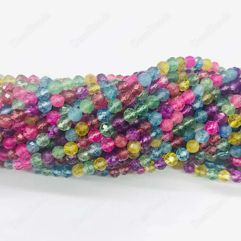 Wholesale Gemstone Faceted Multi-colors Tourmaline-color Dyed Crystal Quartz Beads Strands for Jewelry Making 4mm 6mm 8mm 10mm