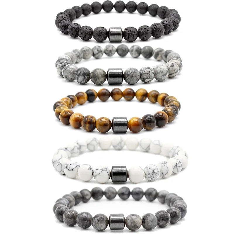 Hot Selling Black Stone tiger Eye Bulk Bracelet Stone String Magnet Magnetic Beaded Bracelet Adjustable
