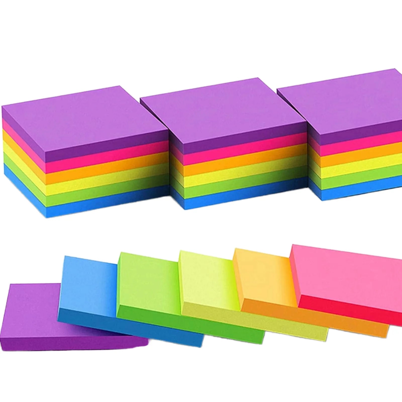 6 Pack 3 X 3 in Bright Colorful Self-Adhesive Square Sticky Notes High Stickiness Memo Post with Super Sticking Power