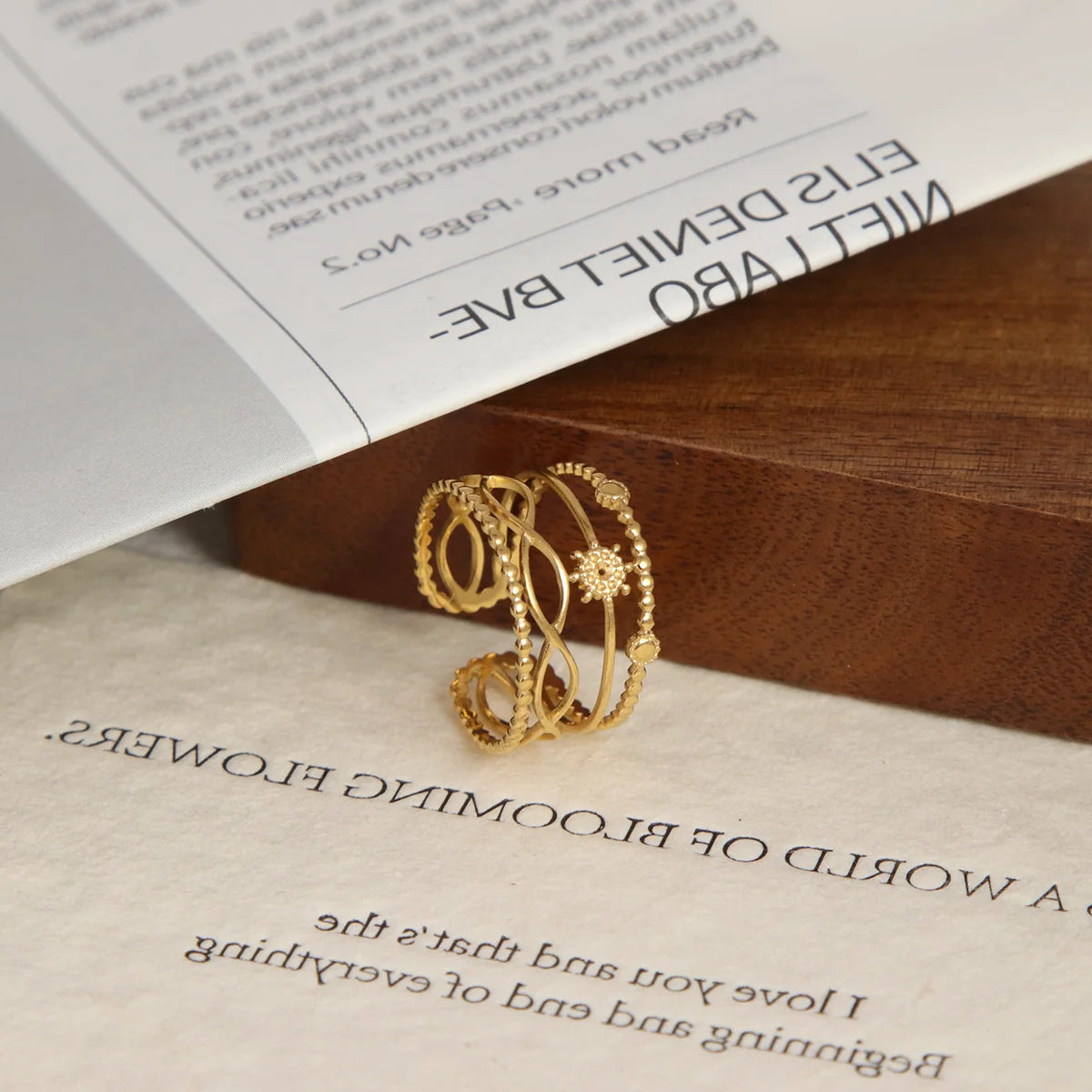 Chris April 316L Stainless Steel PVD Gold Plating Fourlayers Adjustable Infinity Ring