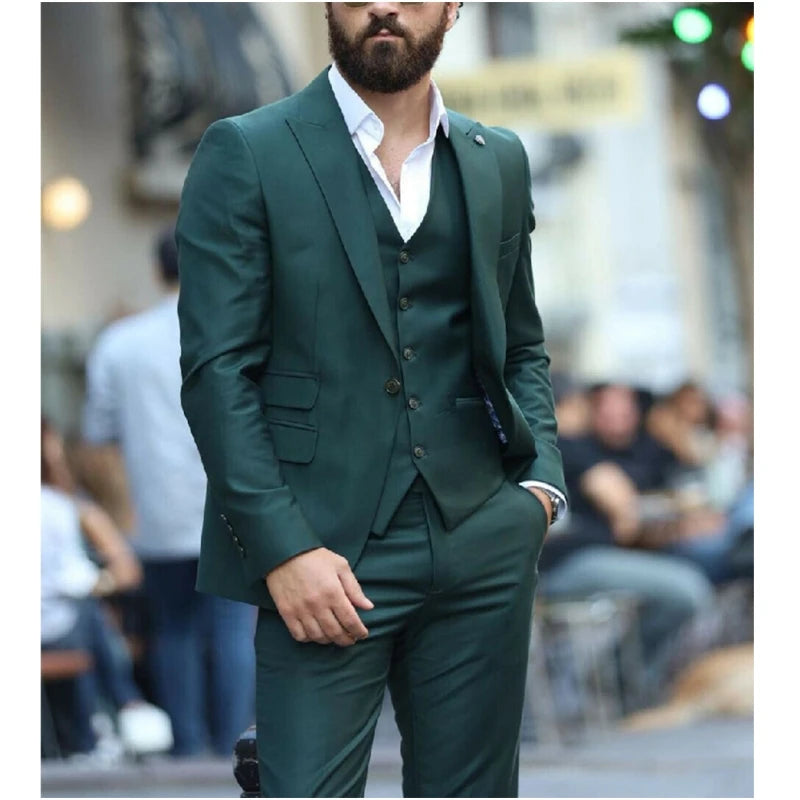 New 2025 Business Men Suits Green Tailor Made 3 Pieces Blazer Vest Pant Fashion Party for Men Wedding Suits Jacket Coat Groom