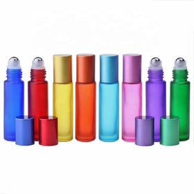 10ML Frosted Glass Roll-on Bottles Stainless Steel Roller for Ball Sealing Type Colorful Plastic Cap for Essential Oils Perfumes