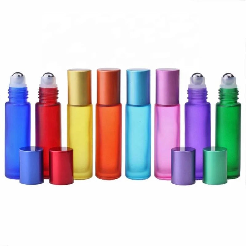 10ML Frosted Glass Roll-on Bottles Stainless Steel Roller for Ball Sealing Type Colorful Plastic Cap for Essential Oils Perfumes