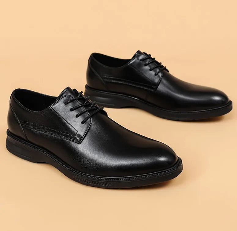 Men's Genuine Cowhide Casual Business Shoes Classic Simple Breathable Comfort Height Increasing Pointed