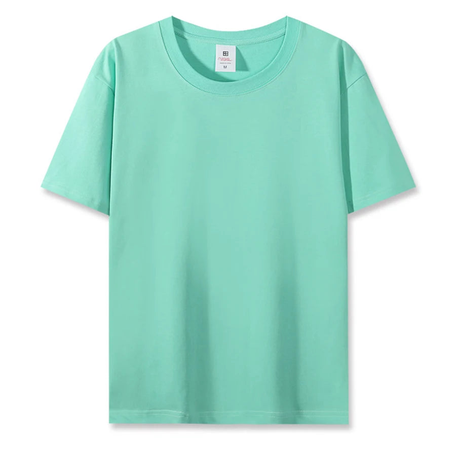 260gsm Cotton T-shirt Men Short Sleeve O-neck Solid Color Simple Loose Casual Hot Sale Tops Tees Simple Men's T-shirt