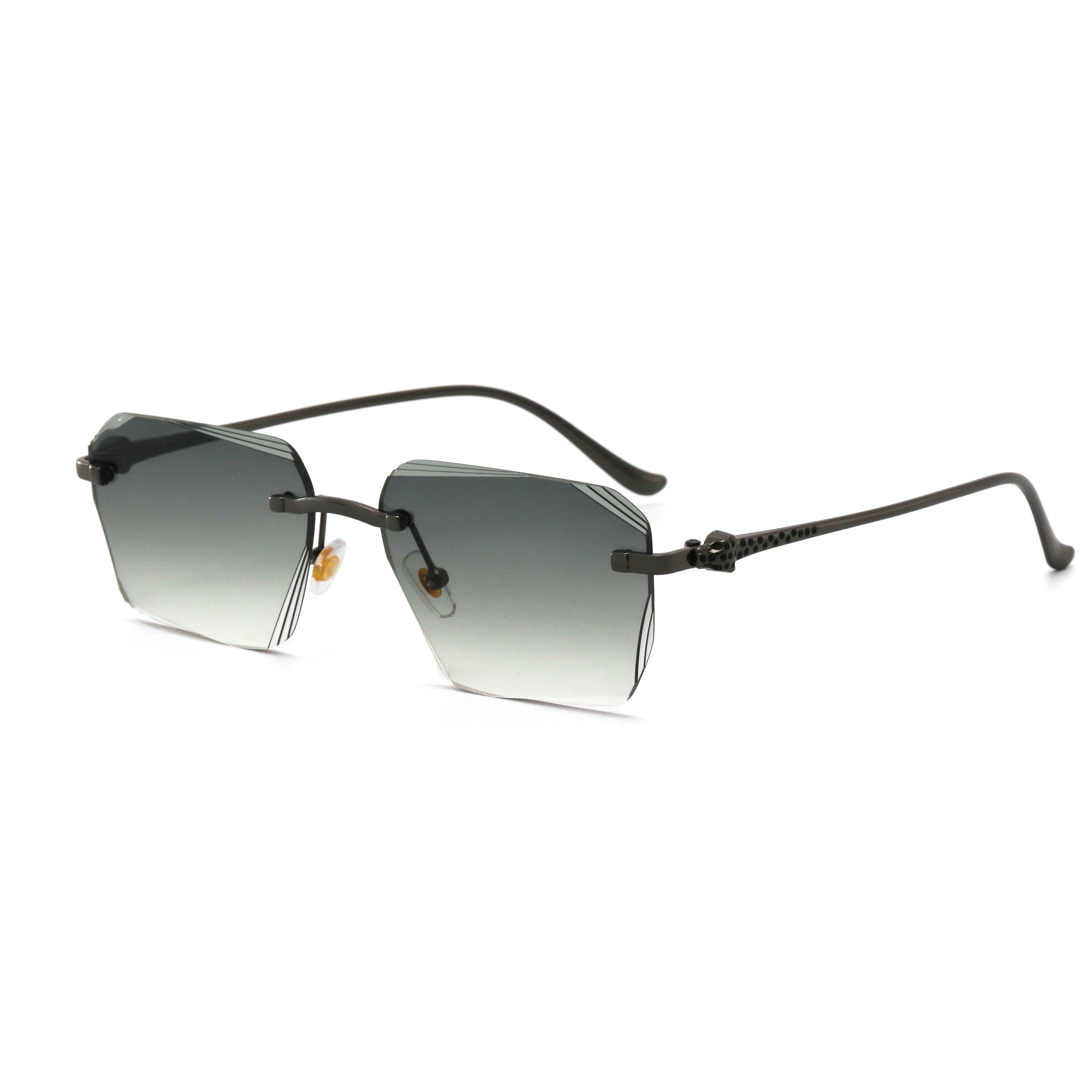 March Custom Engraving Logo Available Fashion New Arrival Rimless UV400 Sun Glasses Metal Gold Frames Diamond Cut Sunglasses