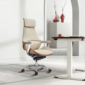 Wholesale High-Back Executive Genuine Leather Office Chair Adjustable Height Aluminium Base Boss Office Desk and Chair Set
