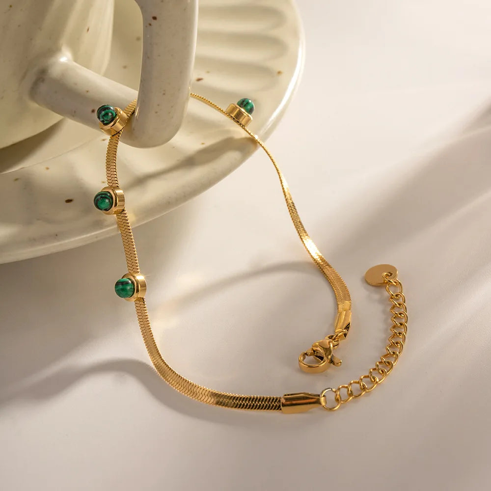 Vintage Turquoise Red Onyx Flat Snake Chain Stainless Steel Waterproof 18K Gold Plated Gift Jewelry Bracelet