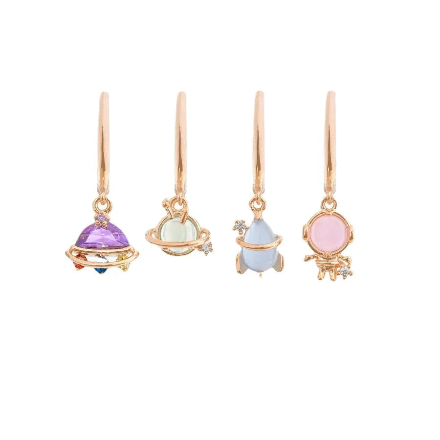 New Design Space Element Buckle Earrings Creative 18K Gold Plated Brass Earrings Zircon Color Hanging Pendant Earrings for Women