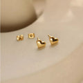 18K Gold Plated Stainless Steel Minimalist Earrings for Women Small Mini Heart Stud with Pearl and Diamond for Weddings